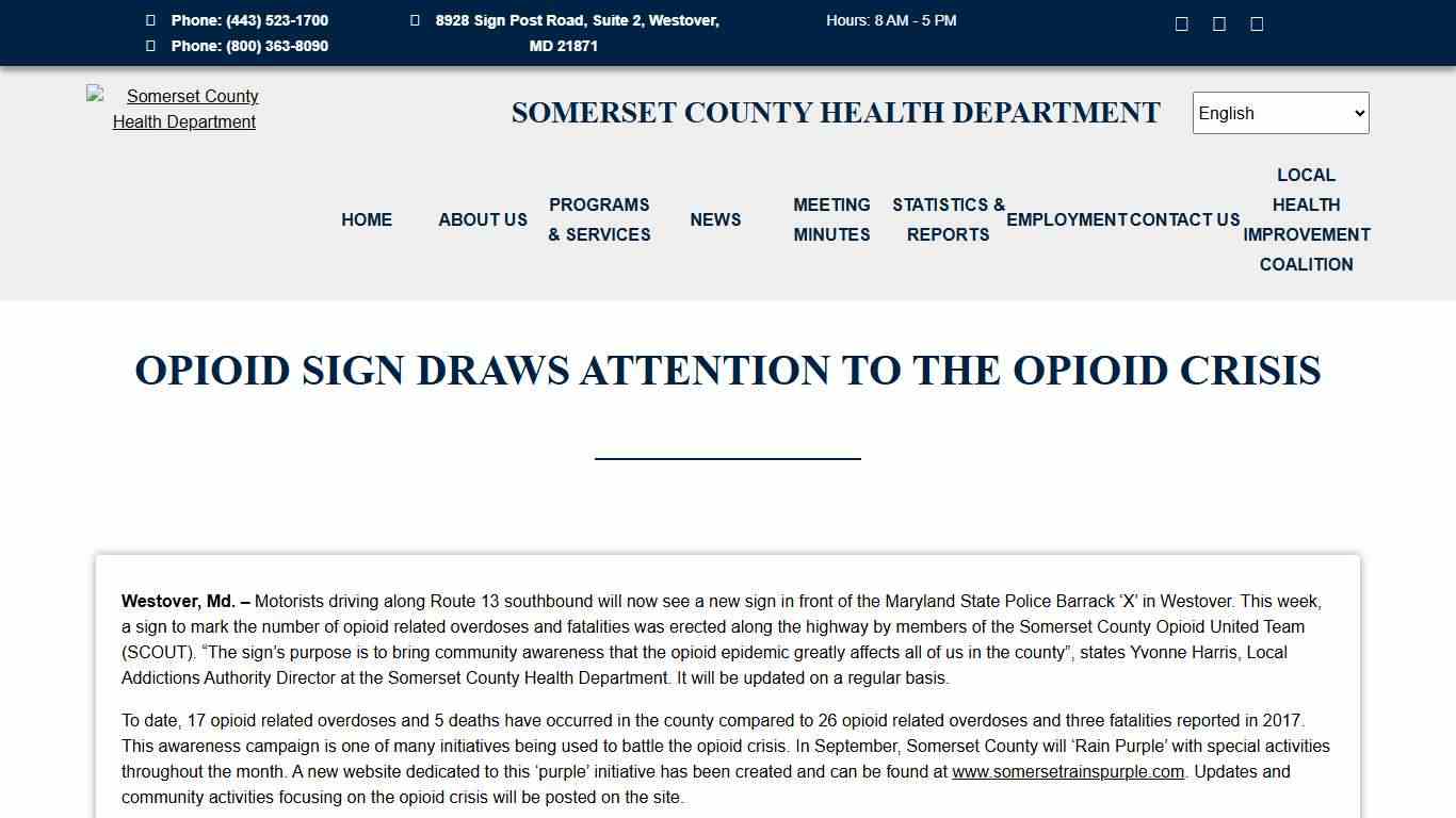 OPIOID SIGN DRAWS ATTENTION TO THE OPIOID CRISIS < Somerset County Health DepartmentSomerset County Health Department